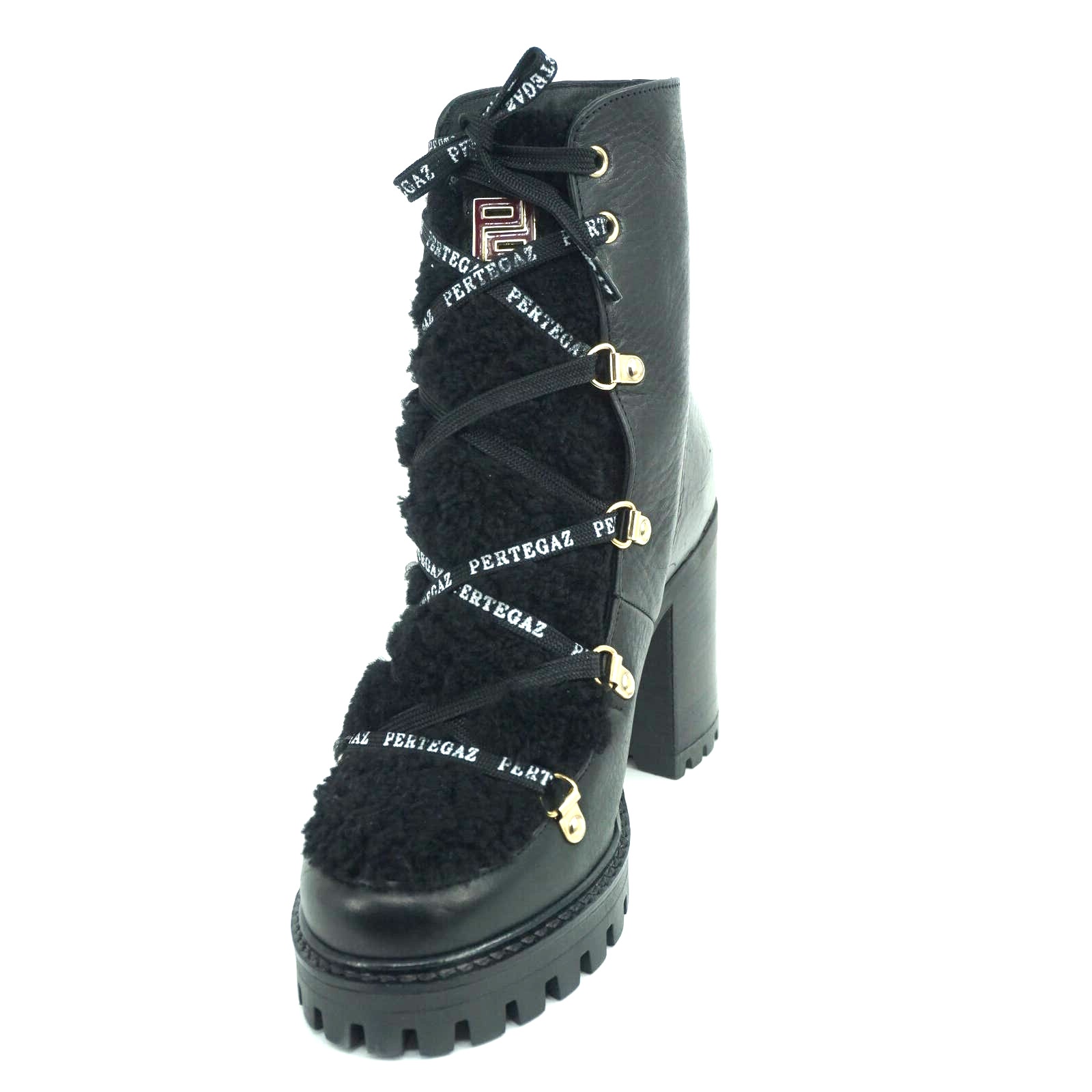 Pertegaz Pertegraz Shearling Lace-Black Suede Shearling Ankle Boot